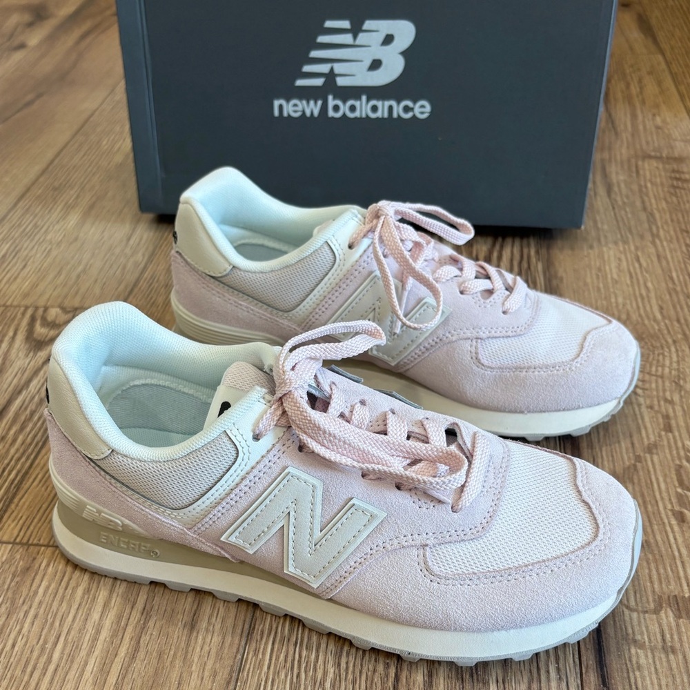 New Balance Women's Light Pink and Cream Sneakers